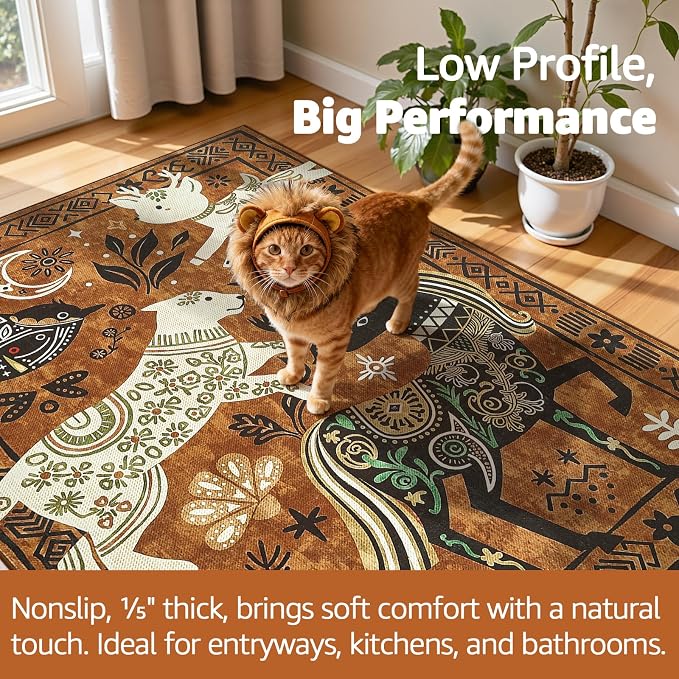 jinchan 5x7 Cute Area Rug Kids Washable Fun Rug Earthy Brown Starlit Boho Indoor Floor Cover Non Slip Lightweight Soft Cozy Animal Throw Carpet for Bedroom Nursery Daycare Living Room Dorm