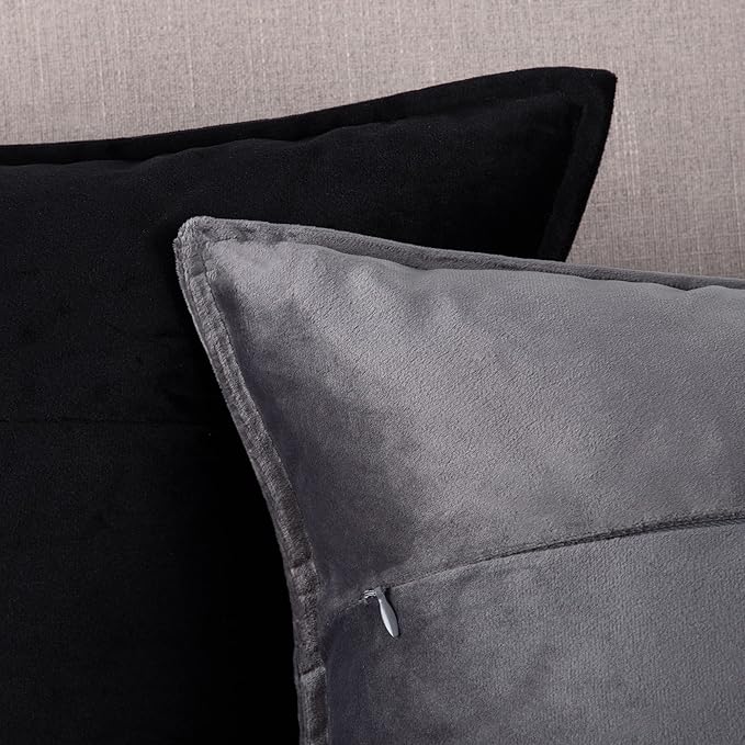 MADIZZ Set of 2 Super Soft Velvet Decorative Throw Pillow Covers 22x22 inch Black Square with Fringe Luxury Style Cushion Case Pillow Shell for Sofa Bedroom