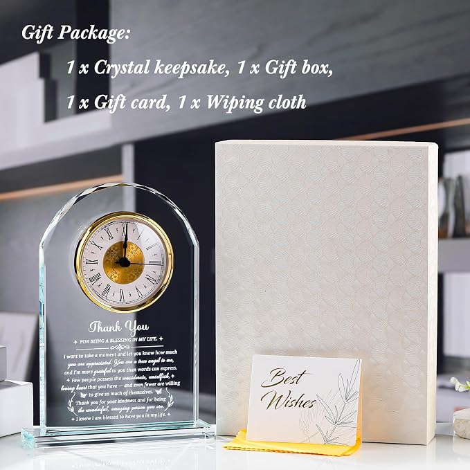 Movdyka Thank You Appreciation Gifts for Women Men, Crystal Clock Plaque | Appreciation Gifts for Coworker Boss Friends Mom Volunteer Nurse Doctor, Thank You for Being A Blessing in My Life