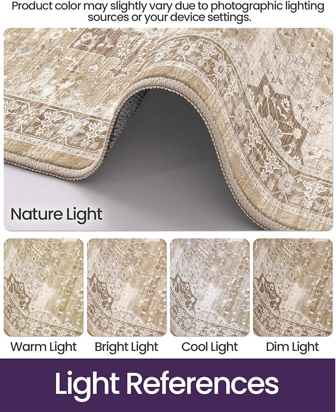 DEXI Washable Area Rug for Living Room 10x14, Vintage Farmhouse Soft Indoor Large Rugs, Stain Resistant Low Pile Carpet with Non Slip Backing for Dining Bedroom Office, Beige