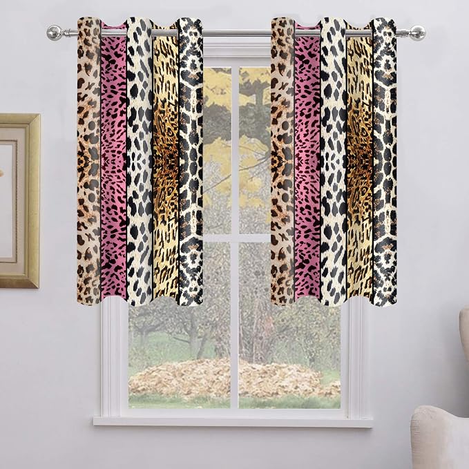 Wild Animal Print Curtain, Room Darkening Thermal Insulated Blackout Leopard Boa Window Drapes with Grommets for Living, Dining, Bedroom, Pink Leopard Print, 42"x 60", 2 Panels