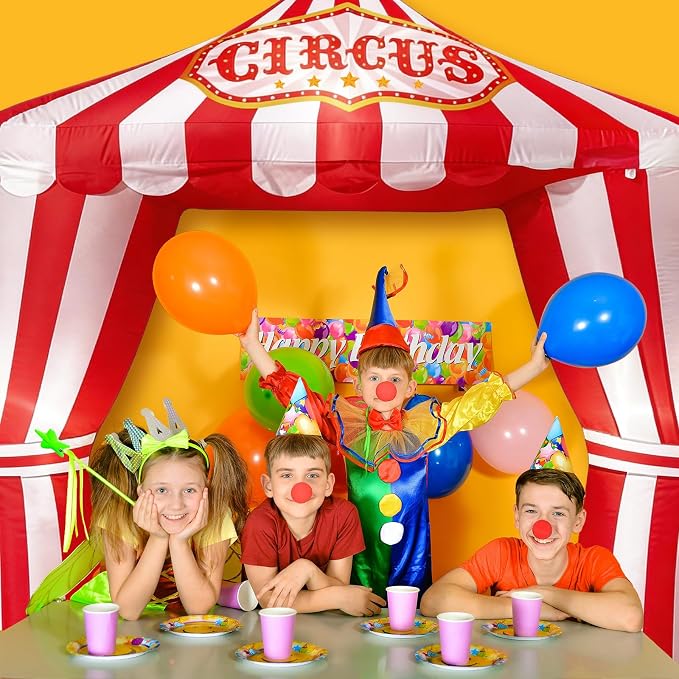 10ft Carnival Circus Tent Party Decorations, Red and White Striped Inflatable Arch with Build in LED Lights, Blow Up Tent for Circus Carnival Halloween Themed Birthday Party Decorations