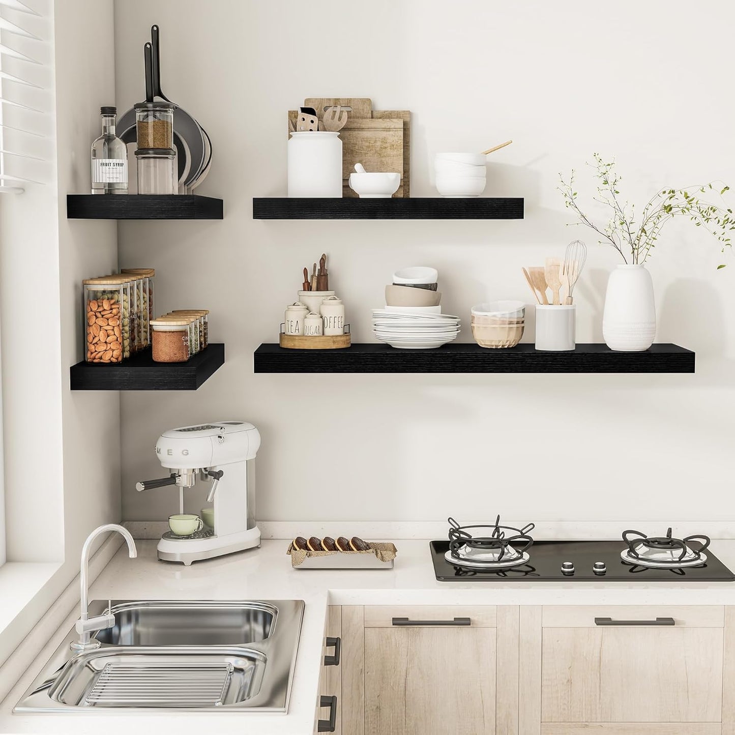 Black Floating Shelves for Wall 36 Inches Long, 12" Deep Wall Shelves 2" Thick, Heavy Duty Shelf for Bedroom, Bathroom, Living Room, Kitchen, Office, Home Decor, Modern Shelf Set of 2, 36" X 12" X 2"