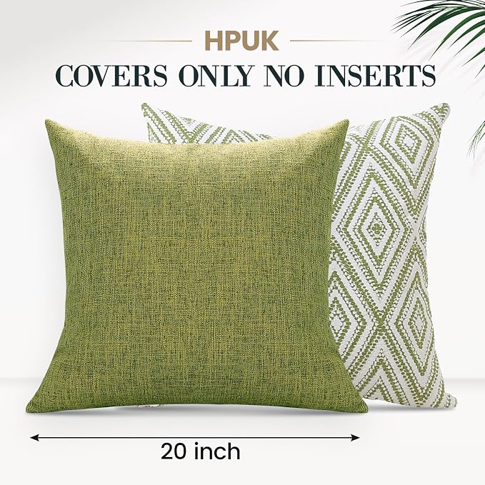 HPUK Throw Pillow Covers 20x20 Inch Set of 4, Linen Decorative Pillow Covers, Accent Cushion Covers for Couch Sofa Bed Bedroom Living Room Décor, Green