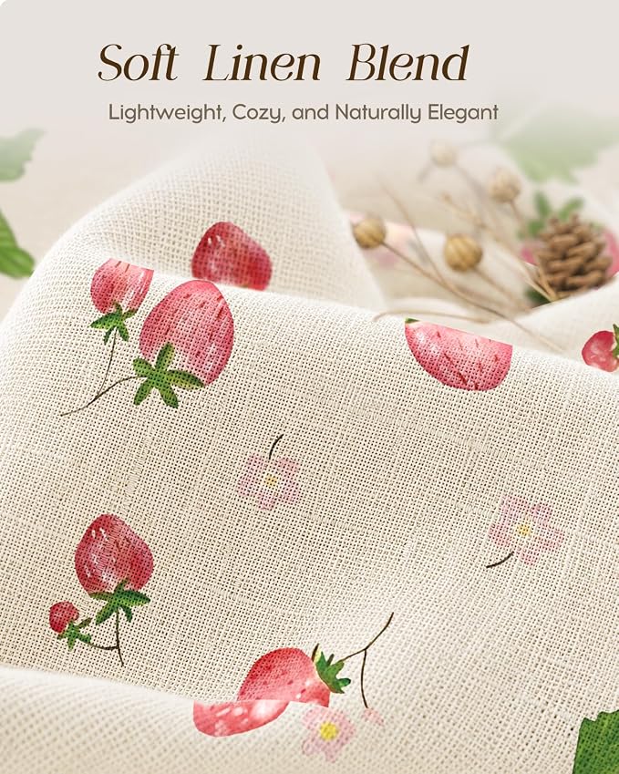 Miss Adola Valance Curtain for Windows - 16 Inch Linen Blend Farmhouse Strawberry Valance for Kitchen Living Room Bedroom Bathroom Short Curtain with Rod Pocket, 1 Panel