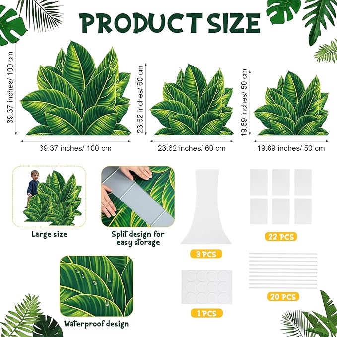 Geelin 3 Sets Tropical Plant Cardboard Cutout Stand up Tropical Jungle Theme Party Decoration Jungle Greenery Life Size Photo Props for Summer Indoor Celebrations Party Decoration