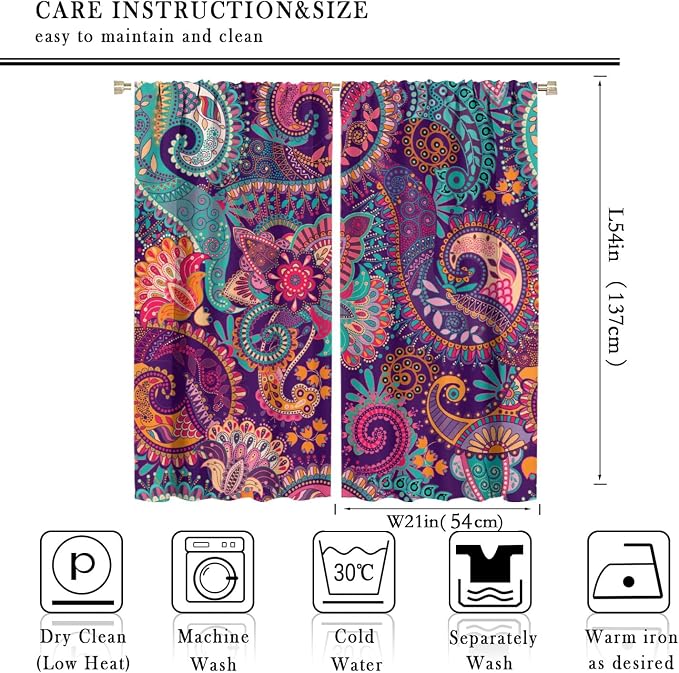 Vintage Bohemian Curtains, Indian Bohemian Mandala Colorful Pattern Blackout Thermal Curtains, Bedroom Living Room Curtains, 2 Panel Set, 42x54 in.
