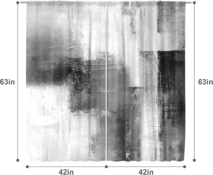 MESHELLY Abstract Grey Curtains 42W x 63H Inch Rod Pocket Rust Black White Art Painting Modern Contemporary Watercolor Cool Oil Print Living Room Bedroom Window Drapes Fabric 2 Panel