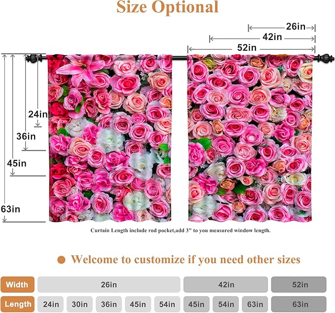 Renaiss 42 x 63 Inch Rustic Farmhouse Rose Flower Kitchen Curtains Purple Floral Small Short Cafe Window Curtain Linen Country Bathroom Drapes Treatment Tier Rod Pocket Curtains 2 Panels 2 Panels