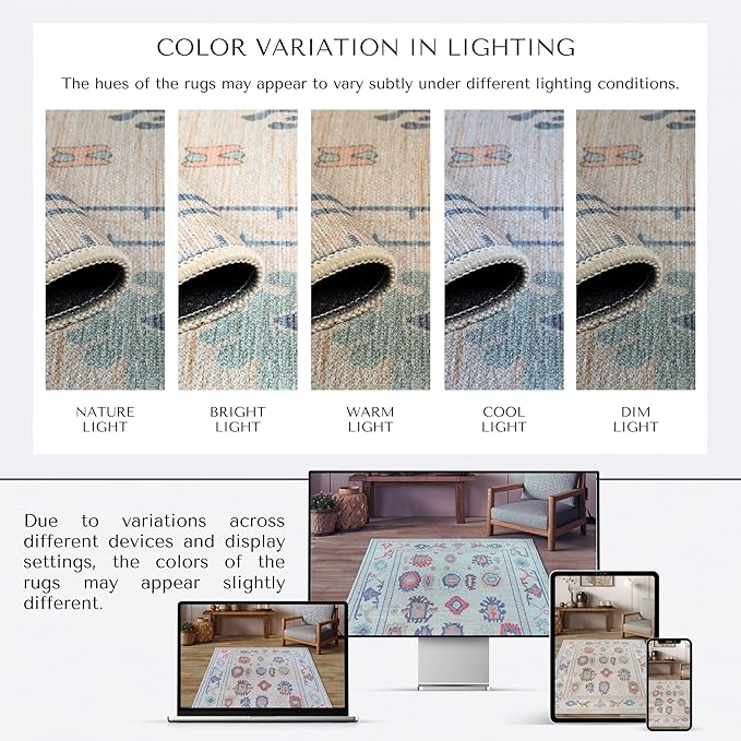 Beige Oushak Large Area Rug 9x12 - Washable Vintage Turkish Non-Slip Backing Pastel Oversized Large Rugs for Living Room Dining Room, Bedroom, Lounge, Farmhouse