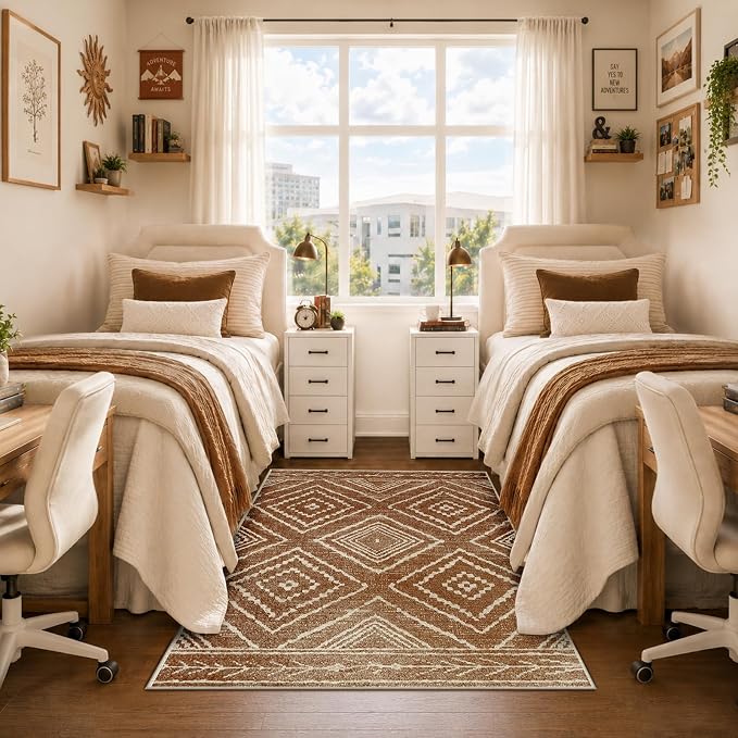BESTSWEETIE Area Rug 4x6 Rug Machine Washable Non-Slip Low Pile Print Pattern Western Rug for Living Room Bedroom Entryway Tribal Series -Yellowbrown/Cream