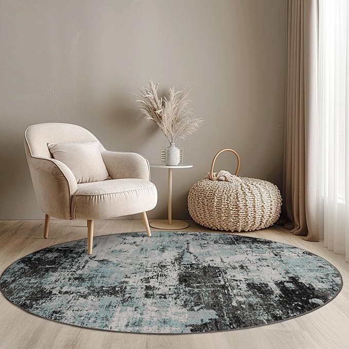 RELEANY Washable Area Rugs 4ft Non-Slip Modern Abstract Soft for Living Room Entryway Bedroom Kitchen, Print Pattern, Blue Black Teal