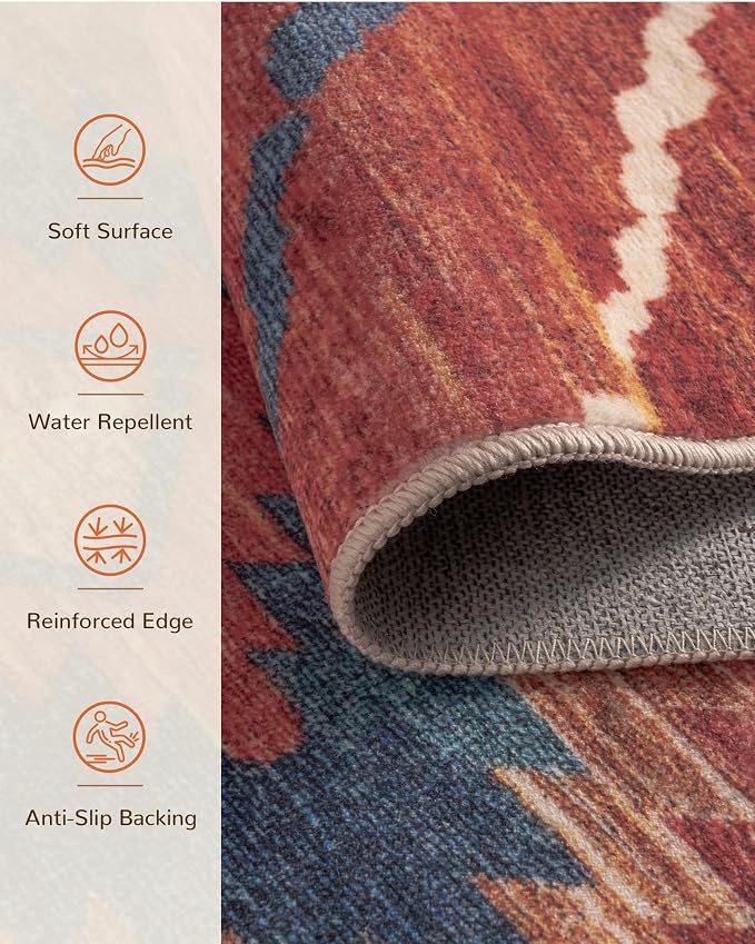BESTSWEETIE Area Rug 10x14 Rug Machine Washable Non-Slip Low Pile Print Pattern Western Rug for Living Room Bedroom Entryway Tribal Series -Red/Orange