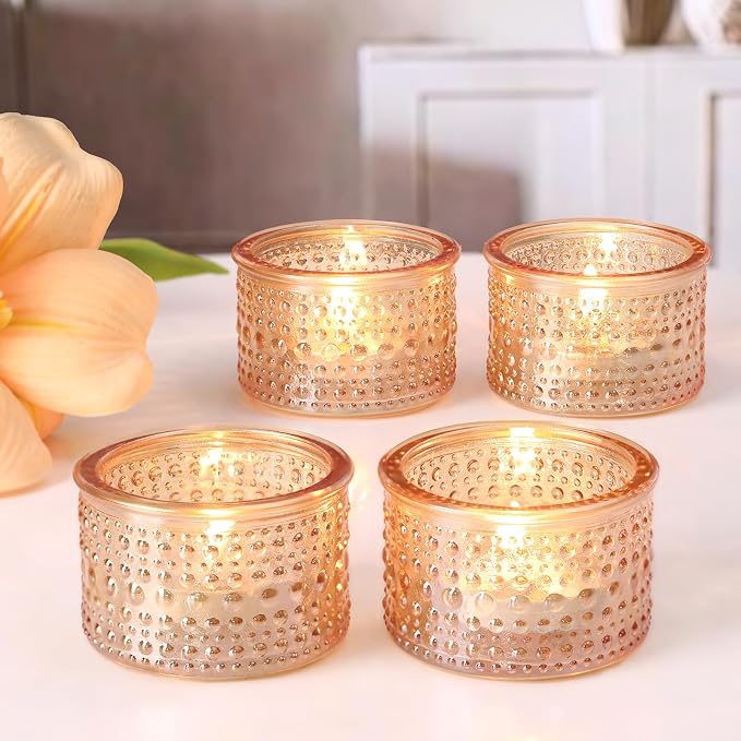 NITIME 4PCS Gold Votive Candle Holder, Tealight Candle Holders for Table Centerpiece, Gold Glass Candle Holder for Wedding, Home and Party Decor