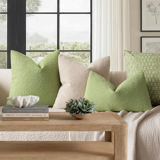 Foindtower Set of 2, Decorative Textured Boucle Throw Pillow Covers Accent Solid Pillow Cases Neutral Soft Couch Cushion Case for Chair Sofa Bedroom Living Room Home Decor 26x26 Inch Lime Green