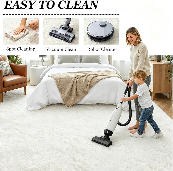 8x10 Area Rugs for Living Room Bedroom: Ultra Soft Fluffy Shag Rug Upgrade Non-Slip Non-Shedding Large Fuzzy Plush Carpet Indoor Floor Carpets for Kids Room Playroom Nursery Dorms Home Decor Ivory
