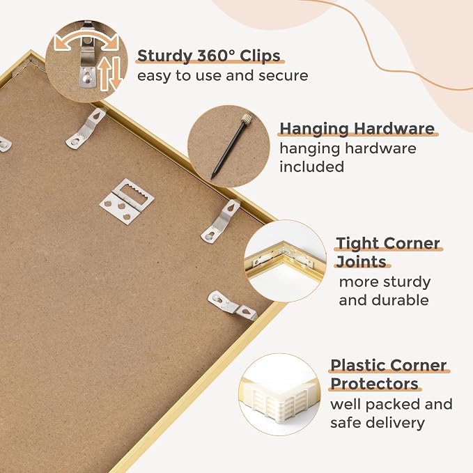 FLYJOE 11x14 Picture Frame - 11 by 14 Metal Picture Frame With Mat For 8x10 | 14x11 Frame Aluminum | Plexiglass And Hanging Hardware Included | 11x14 Poster Frame | Gold