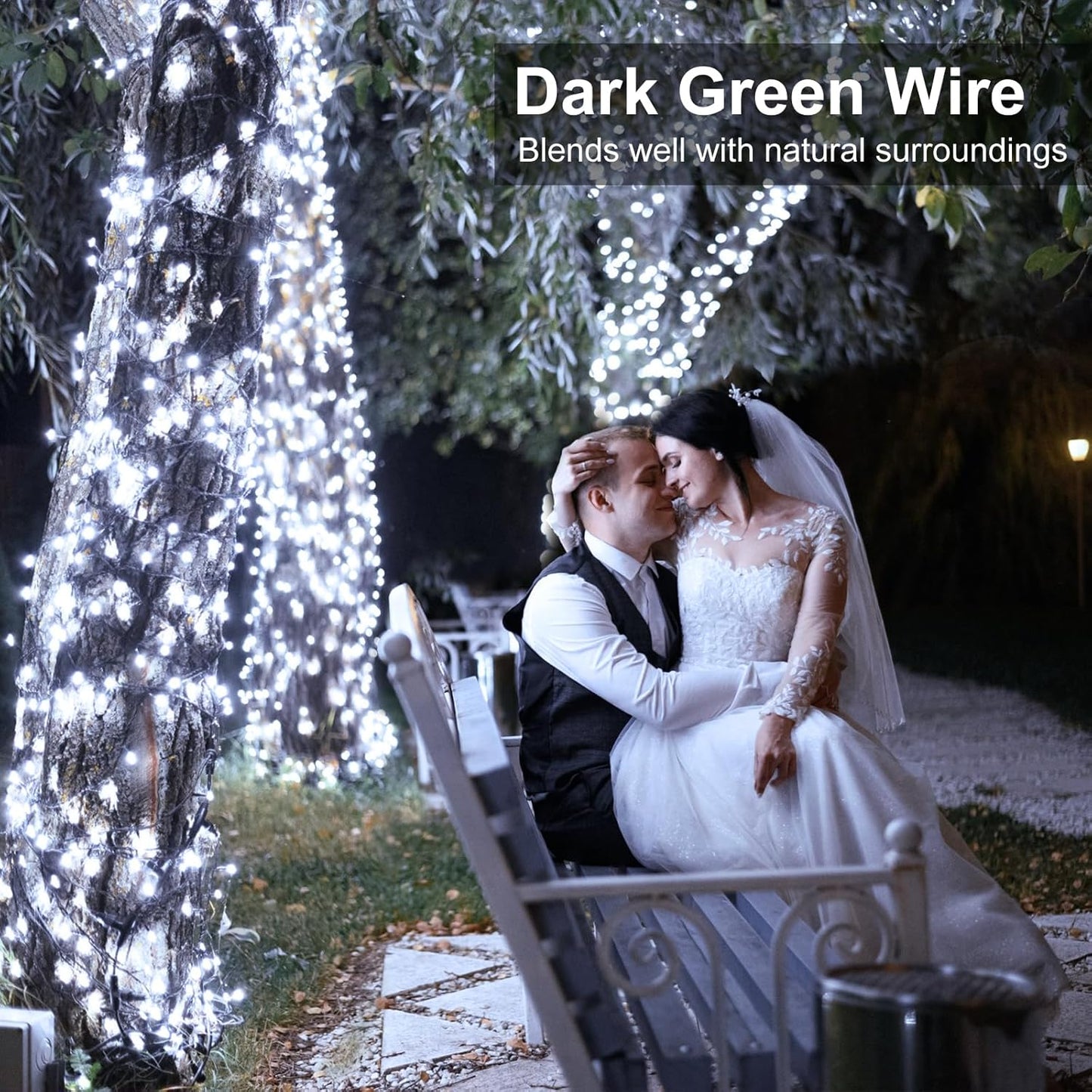 100FT 300 LED Christmas Lights Outdoor, White Christmas Tree Lights with 8 Modes Waterproof, Plug in Connectable String Twinkle Light Green Wire for Patio Yard Wedding Party Decorations
