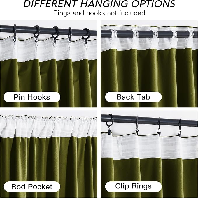 RYB HOME Green Velvet Curtains 72 inches with Hook Belt, Soft Fabric Room Darkening Thermal Insulated Luxurious Home Decor Curtains for Living Room Bedroom, W 52" x L 72", 2 Panels Set