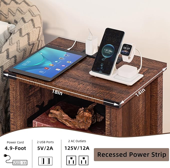 Joaxswe Night Stand Set of 2, 18 Inch Farmhouse Nightstand with Charging Station and USB Port, Rustic Wood Bedside Table with Magnetic Door, Bed Side Tables for Bedroom, Reclaimed Barnwood