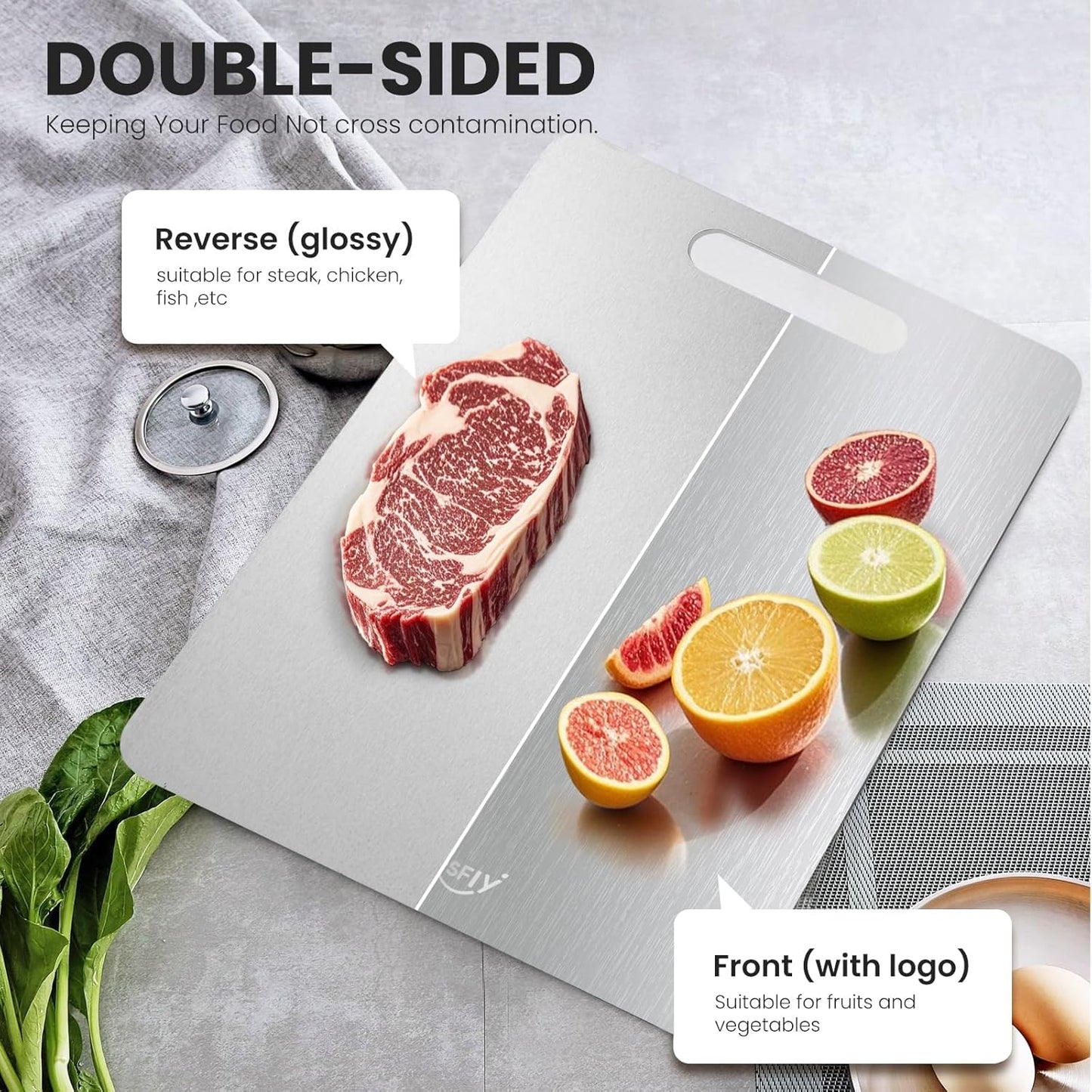 2 Pack Titanium Cutting Board - 100% Pure Titanium Cutting Boards For Kitche,Easy to clean, Double-sided food-grade Cutting Board For Cutting Meats, Fruits And Vegetables.(15 * 11)