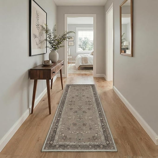 GENIMO Runner Rug 2x5 Non Slip Machine Washable Vintage Hallway Runner Rug, Low Pile Lightweight Rugs for Entryway, Hallway, Kitchen and Corridor, Dusty Brown