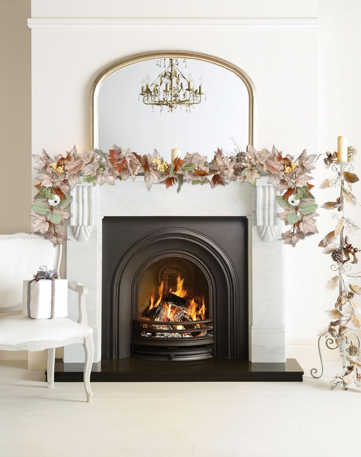 Lvydec 2 Pack Fall Maple Garland - 5.9ft/Piece Artificial Fall Foliage Garland Colorful Autumn Decor for Home Wedding Party (White&Green)