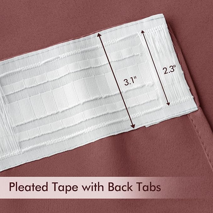 MIULEE Dusty Rose Back Tab Blackout Curtains 63 Inch Length 2 Panels Set for Living Room Bedroom Privacy, Rod Pocket/Pinch Pleat Thermal Insulated Room Darkening Pleated Light Blocking Drapes