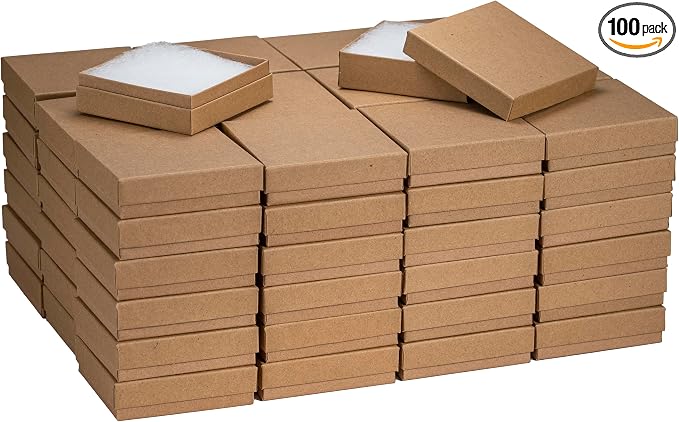 JPB Recycled Kraft Cotton Filled Jewelry Boxes (Case of 100) (100, 3.5" x 3.5" x 1")