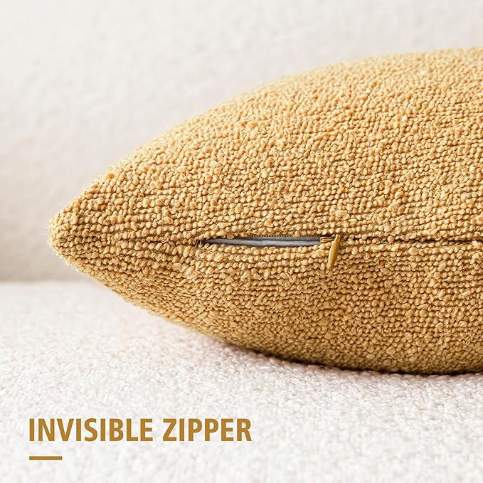 Foindtower Set of 2, Decorative Textured Boucle Throw Pillow Covers Accent Solid Pillow Cases Neutral Couch Cushion Case for Chair Sofa Bedroom Living Room Home Decor 26x26 Inch Light Yellow