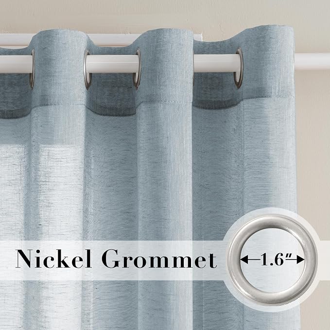 H.VERSAILTEX Linen Semi Sheer Curtains 96 inches Long Pair Set Linen Textured Sheer Curtains Nickel Grommet Window Treatment Panels for Villa/Hall/Parlor, Open Weave - 52" W x 96" L - Teal