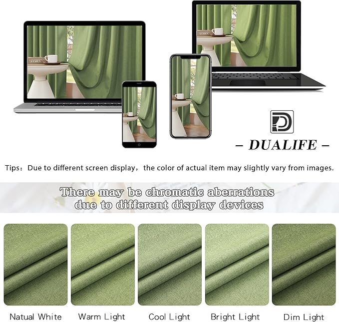 DUALIFE Light Sage Green Curtains 96 Inches Long for Bedroom 2 Panels Back Tab Loop Pocket Linen Draperies Neutral Farmhouse Blackout Privacy Pale Green Curtains for Living Room Office 8 FT 50x96