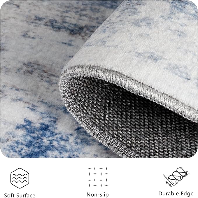 Washable Rug 6x9, Abstract Morden Soft Area Rug, Non-Slip Low Pile Rugs for Living Room, Bedroom, Dining Room, Home, Office (Rust Blue/Brown)