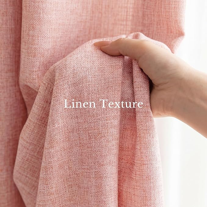 NICETOWN Full 100% Blackout Pink Linen Curtains with White Liner, Thermal Soundproof 3-in-1 Weighted Drapes Multi-Hanging Options (Hook Belt) for Nursery & Bedroom, 2 Panels, 52" W x 108" L