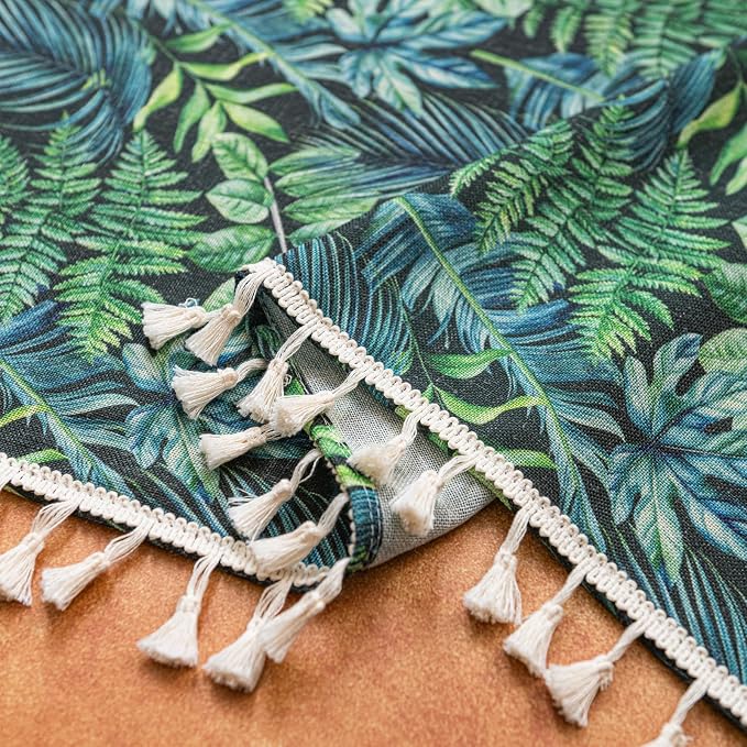 Deeprove Boho Curtains Pair Tropical Botanical Leaves Print 84 Inches Long with Tassels Window Treatments for Bedroom Living Room Home Office Cafe Decor Privacy 2 Panels Draperies 52W x 84L