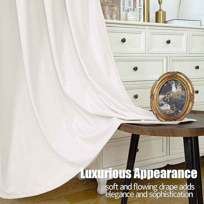 YoungsTex Ivory White Velvet Curtains 84 Inches Long 2 Panels Set - Living Room Drapes with Grommet Super Soft Luxury Polyester Bedroom Privacy, 52 X 84 Inch