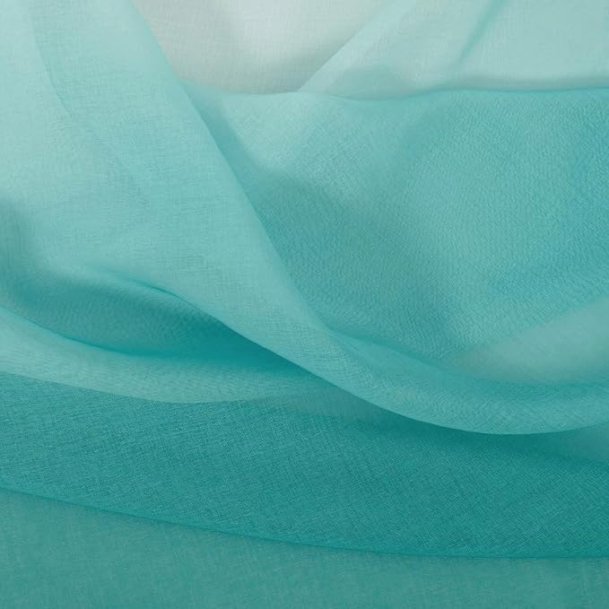 DWCN Ombre Short Sheer Curtains - Faux Linen Semi Voile Gradient Light-Filtering Bedroom and Living Room Curtains, Set of 2 Grommet Top Window Drape Panels, 42 x 45 Inch Length, Teal
