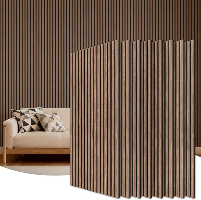 TONOR Wood Wall Panels for Interior Wall Decor, 8 Pack 47.2" x 23.6"(61.88ft²) Wood Slat Aacoustic Panels, Soundproof Wall Panels for Noise Cancelling and Decoration, Living Room, Office, Walnut