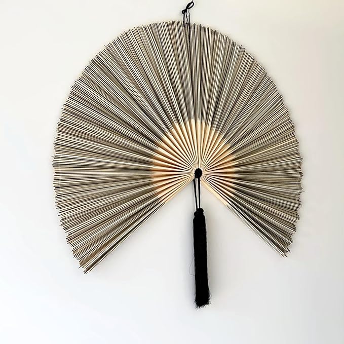 ChumDecor Fan Wall Decor, Japanese Giant Fan, Large Bamboo Fan Wall Art for Boho Hanging Headboard, Decorative Folding Fans for Over Bed, Asia Trending (Gray 31inch)