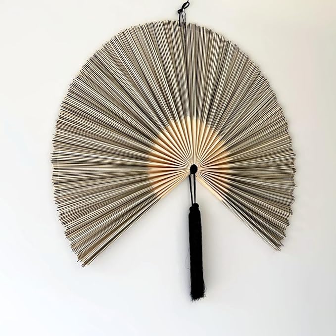 ChumDecor Fan Wall Decor, Japanese Giant Fan, Large Bamboo Fan Wall Art For Boho Hanging Headboard, Decorative Folding Fans For Over Bed, Asia Trending (Gray 48inch)