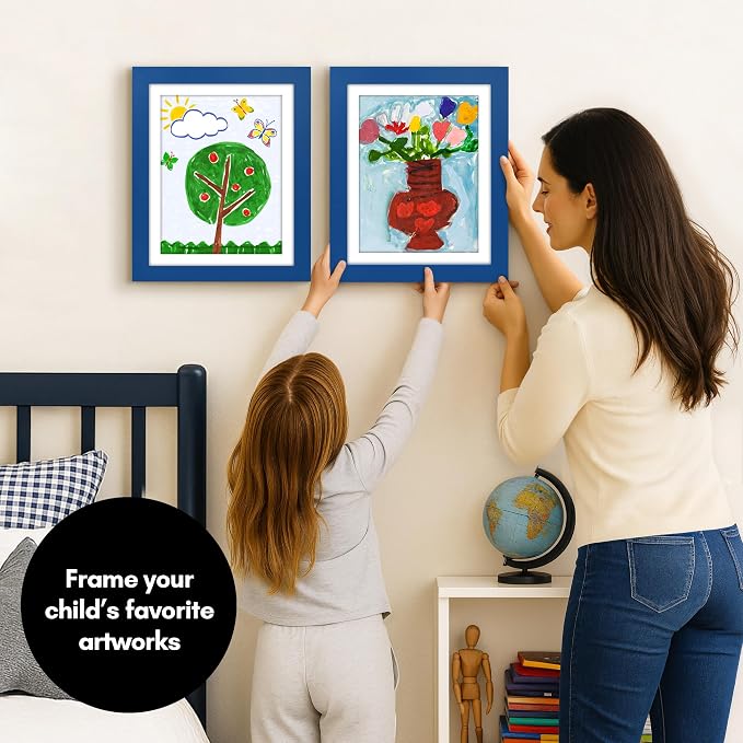 Americanflat - 2 Pack - Kids Artwork Frame Changeable (Blue) - Magnetic Door Holds 100 Art Pieces - 8.5x11 Letter Size Display with Mat or 10x12.5 Without Mat - My Mini Masterpiece