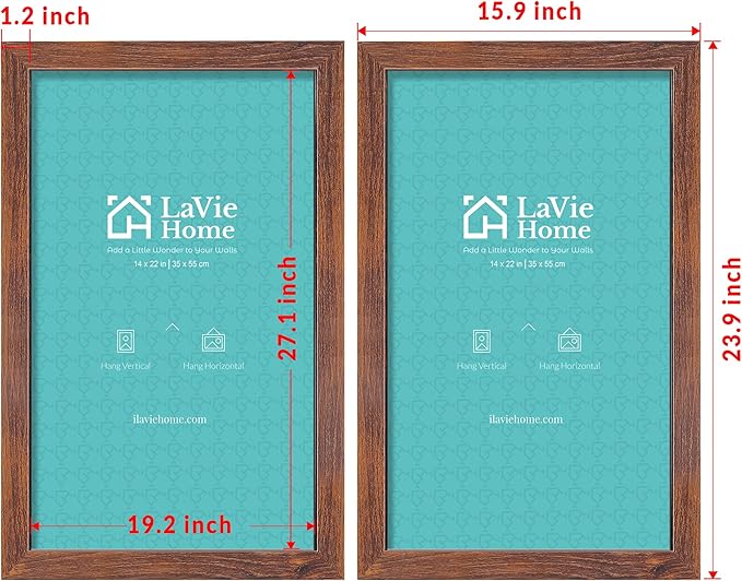 LaVie Home 14x22 Picture Frame Brown Poster Frame, Stable and Sturdy Frame and Polished Plexiglass, Horizontal and Vertical Format of The Walls 1 Pack