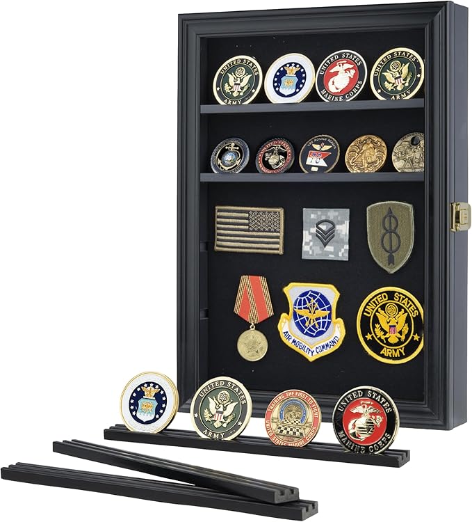 11.5 X 16 Pin Display Case Medal Shadow Box with 98% UV Protection for Military Medals, Beach Tags, Jewelry Pins, Pin Gift, Insignia Ribbons Memorabilia (Black Finish)