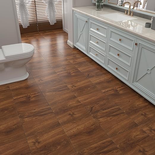 Yenhome 6"X36" Wood Peel and Stick Flooring Waterproof Brown Wood Vinyl Peel and Stick Floor Tile Bathroom Kitchen Flooring Self Adhesive Stick on Floor Tiles for Bedroom (17plank, 25.5 Sq.Ft)