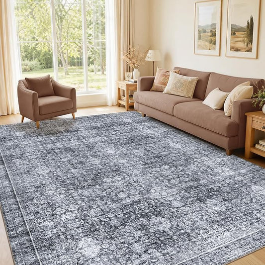 Sasttie 5x7 Area Rugs, Ultra-Soft Washable Rug, Low Pile Foldable Thin Carpets with Non-Slip Backing, Skin-Friendly Stain Resistant Carpet for Living Room, Bedroom, Kitchen, Dorm, 5x7, Black Grey