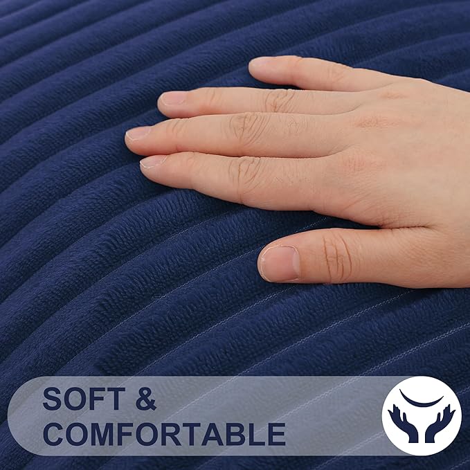 Simmore Decorative Fall Throw Pillow Covers 12x20 Set of 2, Soft Natural Plush Flannel Double-Sided Fluffy Rectangle Pillow Covers for Couch Sofa Living Room, Navy Blue