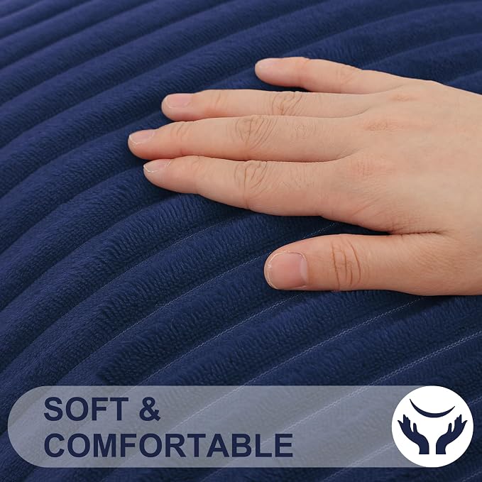 Simmore Decorative Fall Throw Pillow Covers 16x16 Set of 2, Soft Natural Plush Flannel Double-Sided Fluffy Couch Pillow Covers for Sofa Living Room, Navy Blue