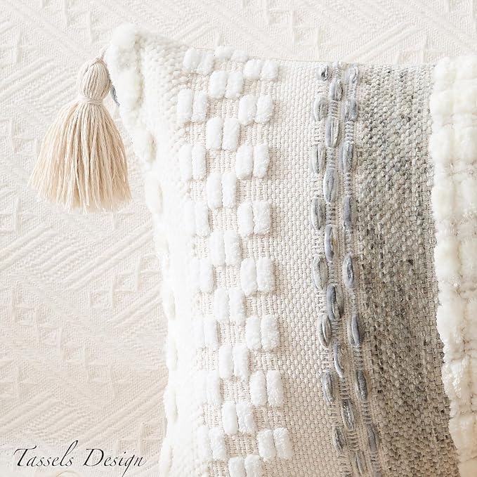Kevin Textile 12x20 Inch Lumbar Throw Pillow Cover 1 Pack Boho Decorative Soft Chenille Thread Woven Tufted Textured Rectangle Cushion Case Farmhouse Accent for Living Room Couch Sofa Bed, Grey