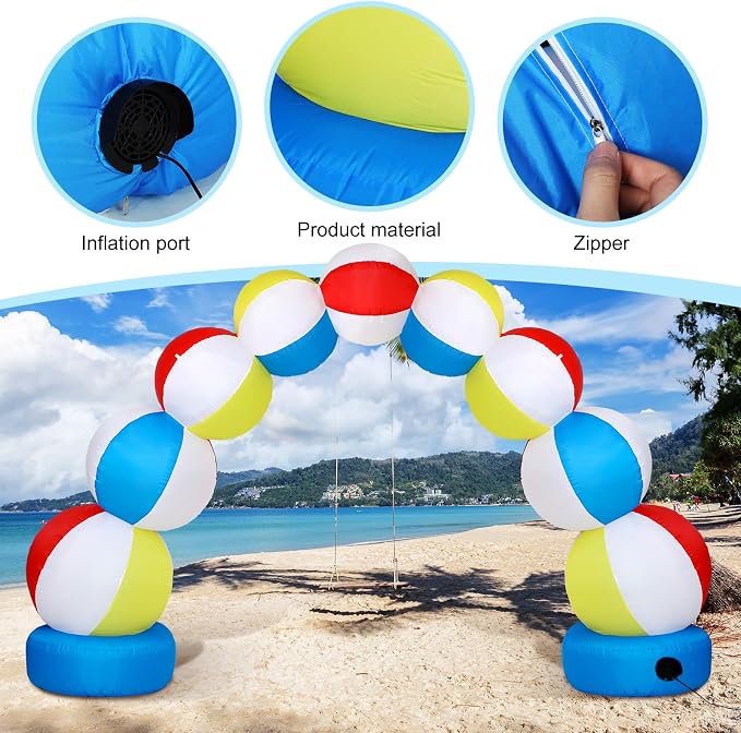 RattanView Inflatable Arch 8 ft Summer Beach Ball Party Arch Rainbow Beach Party Decoration Inflatable Pool Favors for Indoor Outdoor Lawn Yard Garden Decoration(Blue)