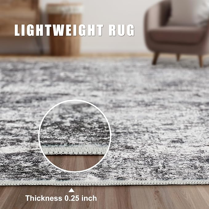 DMOYEST Square Area Rug Living Room Rugs - 6x6 Washable Large Soft Indoor Neutral Modern Abstract Low Pile Rug Carpet for Bedroom Dining Room Farmhouse Home Office - Grey